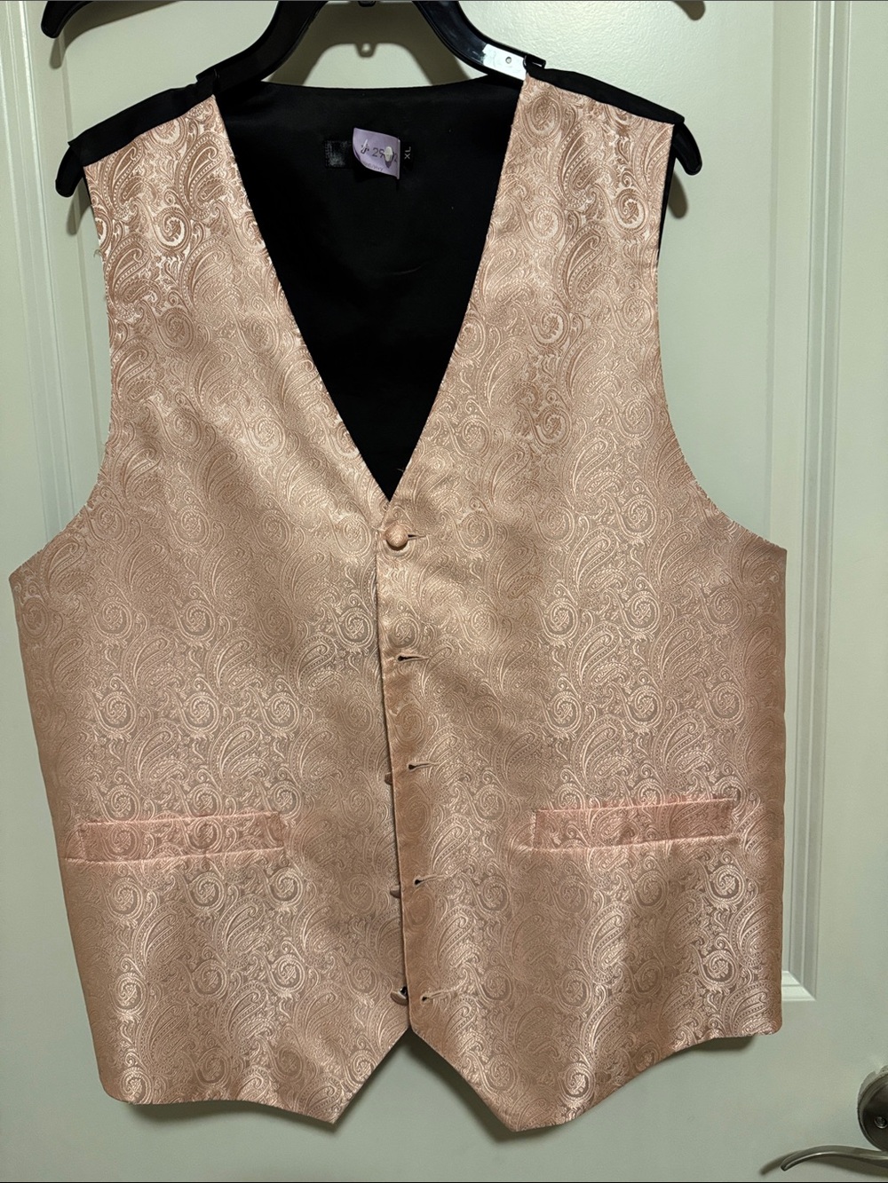 Silk-Look Paisley Satin Vest in Blush Pink for men for elegant occasions - Picture 1 of 4